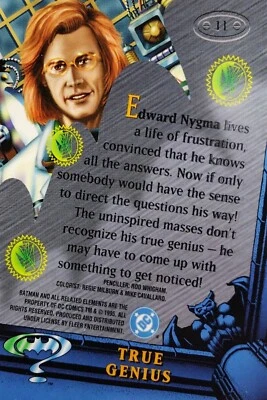 DC BATMAN FOREVER METAL Fleer 1995  Card 11, TRUE GENIUS - Image 1 of 2