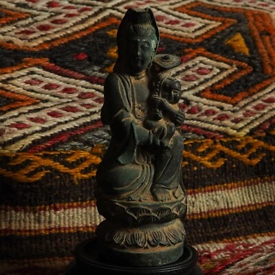 Quianlong Kangxi Mark Antique Chinese Bronze Kwanyin Buddha Goddes Lady Figure - Image 1 of 4