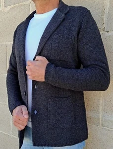 CARDIGAN UOMO GIACCA MISTO LANA SARTORIALE MOTIVO LINKS MADE IN ITALY 100% - Picture 1 of 21