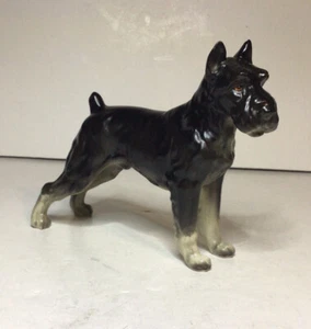 Lefton Schnauzer Dog Figurine H7328 Black Gray White 5 1/4 In By 6 1/4 In Vtg - Picture 1 of 12