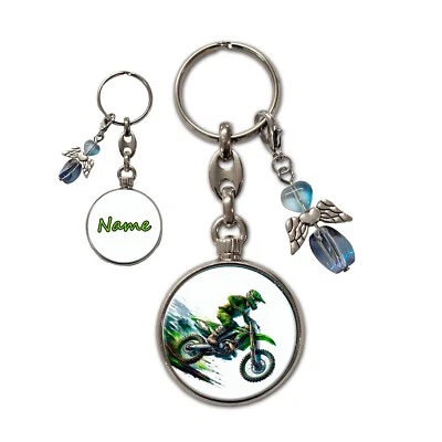 MAUS-DESIGN Metall Motocross Schlüsselanhänger mit Name und Schutzengel