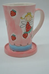 Mila Design Tasse Kaffeebecher Becher Handbemalt Erdbeeren Mädchen Rosa 13 cm - Bild 1 von 8