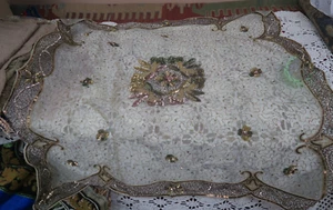 Handmade Sequin Embroidered Organza Tablecloth India Henna Party 38" Square - Picture 1 of 8