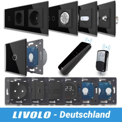 Livolo Glas Funk Touch Schalter Lichtschalter Steckdosen Kreuzschalter Schwarz - Bild 1 von 4