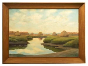 Newburyport Marshes Hay Stacks, Vintage Massachusetts Landscape Painting, Signed - Picture 1 of 11