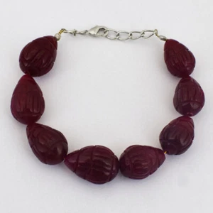 211 Cts Earth Mined 8" Long Red Ruby Carved Beads Bracelet Jewelry JK 44E299 - Picture 1 of 2