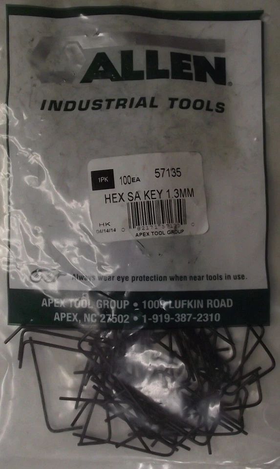 ALLEN 57135 Short Arm Hex Key - Size: 1.3mm (Pack of 100) USA - Image 1 of 1
