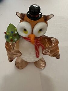 2.5" Multicolored Hand Blown Glass Christmas Owl Miniature Figurine Animal