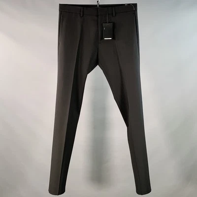 DSQUARED2 Talla 32 Negro Lana Virgen Blend Plano Frente Cónico Pantalón Elegante - Imagen 1 de 4