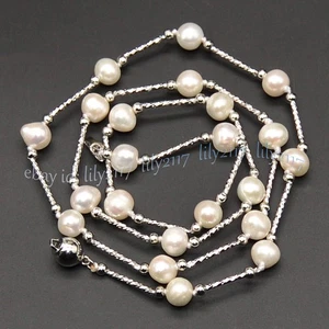 Genuine Natural 8-9mm Akoya White Pearl Station Necklace 14-100 inches - Picture 1 of 29