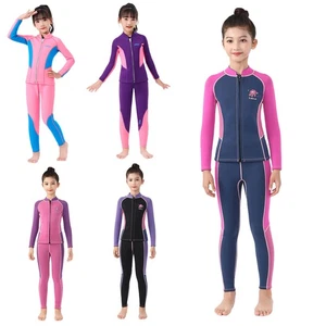 Kids Girls Swimwear Sunsuit Suits Pool Outfit Tops Front Zipper Thermal 2Pcs - Picture 1 of 43