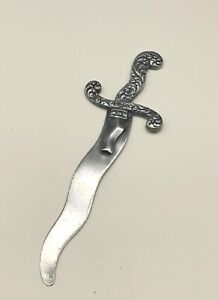 #3 Antique Sterling Silver Bookmark Rococo Flowers Floral Swirl Knife Sword