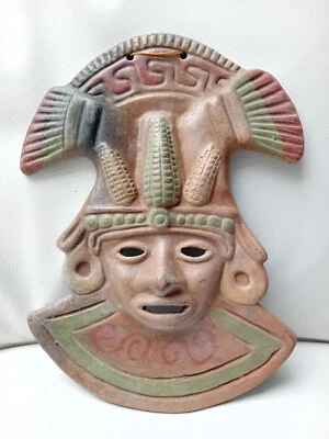 Máscara de terracota mexicana maya azteca vintage dios del maíz México Foto 1 de 4
