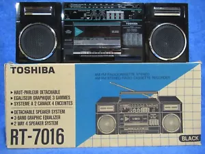RARE Toshiba RT-7016 Black Boombox stereo Cassette w/ Original Box Vintage 1980s - Picture 1 of 13