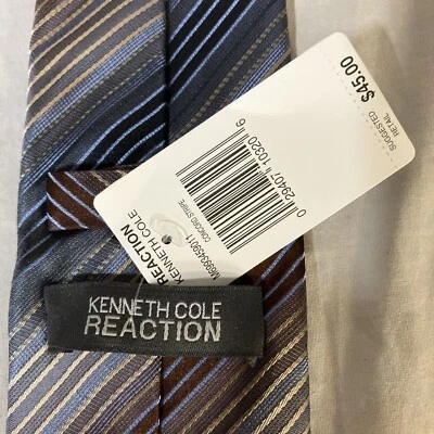 全新带标签 Kenneth Cole Reaction 100% 真丝领带多色对角线条纹 45 美元 FS! — 第 1/4 张图片