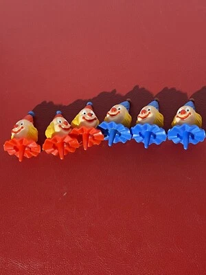 Lote de 6 enfeites de bolo palhaço vintage vermelho azul assustador novidade Halloween - Imagem 1 de 4