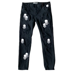 Jeans moto PREME uomo taglia 40 x 33 nero invecchiato nero ossa teschio veleno - Foto 1 di 11
