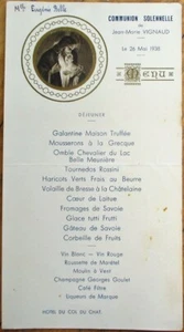 Menu: 1938 French First Communion w/Jesus Vignette & Wine List - Picture 1 of 1
