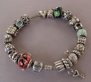 REICH BESTÜCKTES 925 STERLING SILBER PANDORA BETTEL ARMBAND MIT 21 CHARMS - Bild 1 von 5