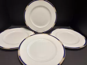 4 PLATOS DE CENA DEL TESORO REAL LENOX 10 7/8" Blanco Hueso China Banda Azul y Dorado - Imagen 1 de 10