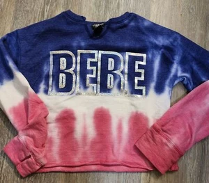 Bebe Sport Girls Pink/Blue/White Tie Dye Logo Crop Top Size Small (7/8) - Picture 1 of 11