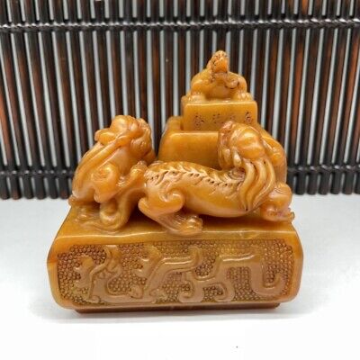 1216g A Set China Hand Carved Natural ShouShan Stone Mythical Dragon Statue Seal • 5.50$