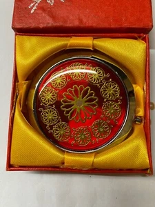 NOS Vintage Soviet Red-Gold Painted Pocket Hand MIRROR In The Box, Women’s Gift - Picture 1 of 17