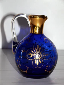 Böhmische Kunst Glas Kobaltblau Gold getrimmt 4 1/2" B137 - Bild 1 von 2