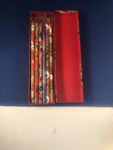 JAPANESE ART PAPER WRAPPED PENCIL SET OF 6 WITH STONES IN BOX  - Picture 1 of 8