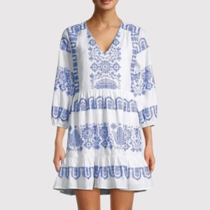 MILLY Womens Dress Blue Mini Debbie Crosstitch V Neck Tiered A Line Boho Size 4 - Picture 1 of 13