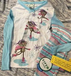 NWT Girls CIRCO Sz 4 Cotton Pajamas / Long Underwear 2pc PASTEL SPARKLY MONKEYS - Picture 1 of 2