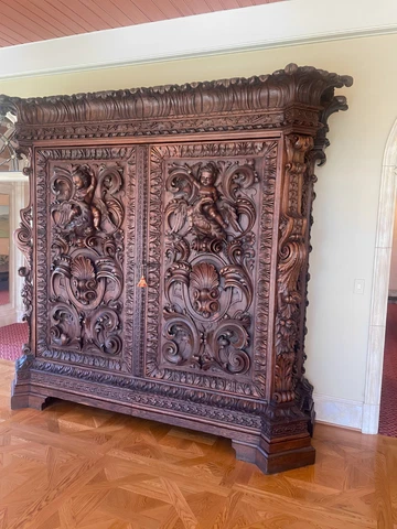 Upmarket Italian Antique Hand-carved Hardwood Armoire: 1800's, 115" x 38" x 105" Cover