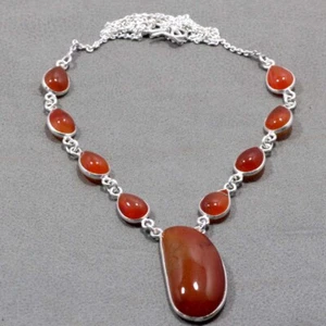 Classic Carnelian 925 Silver Plated Gemstone Necklace 18" Unique Gift GW - Imagen 1 de 3