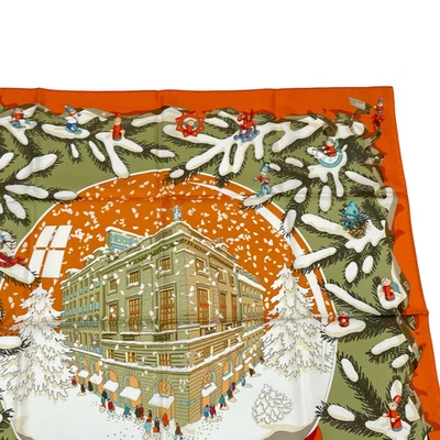 HERMES Carre 90 Noel au 24 Faubourg Silk Scarf Orange Multicolor w/Box Xmas Rare - Image 1 of 4