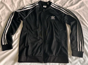 Adidas Jacket Black With White Stripes Kids Medium size 11-12Y - Picture 1 of 5