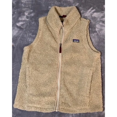 Patagonia Fleece Vest Tan XL 14 Kids Full Zip Sherpa Cozy Outdoor Warm Youth - Imagem 1 de 4