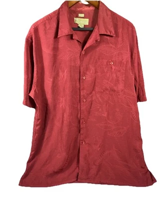 CABANA Mens XL Shirt Red Sueded Hawaiian Tropical Embossed Short Slv  Button - Image 1 of 4