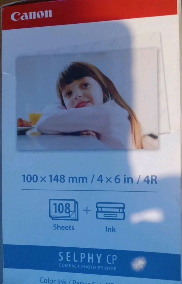 Juego de papel tinta color Canon Selphy KP-108IN 108 hojas 4x6 con 3 tóneres  Foto 1 de 4