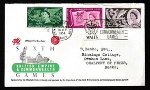 1958 BRITISH COMMONWEALTH GAMES FDC WITH SPECIAL GAMES HANDSTAMP & BARRY FDI - Picture 1 of 1