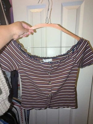Eye Candy Multicolor Striped Lettuce Trim Crop Tee Size M - Image 1 of 3
