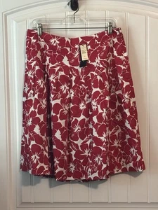 NWT Talbots Skirt Women's Petite 10P Red White Floral Pleated A-Line Not Lined - Picture 1 of 13