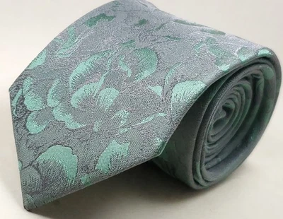 Corbata ajustada VAN HEUSEN 100 % seda para hombre gris azulado verde floral NUEVA Foto 1 de 4