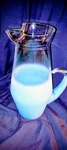 Vintage Blendo Frosted Glass Pitcher Turquoise Midcentury Pitcher/Barware 11.5” - Picture 1 of 2