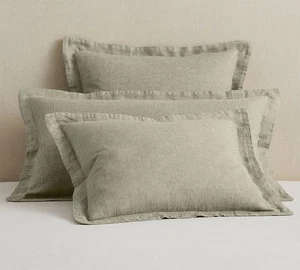 NEW Pottery Barn Belgian Flax Linen Waffle Weave King Pillow Sham Eucalyptus NWT - Picture 1 of 6