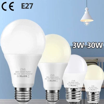 E27 LED Bulb Light 3W5W7W10W12W15W18W20W30W Cool White/Warm White 3000/6000K - Image 1 of 4