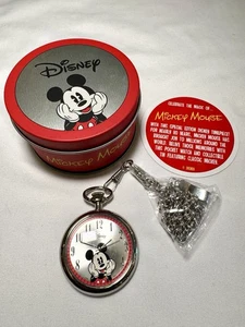 NOS Disney Mickey Mouse Collectible Pocket Watch Original Tin/Package UNTESTED - Picture 1 of 21