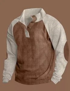 felpa uomo design retrò velluto a coste mezzo bottone color block taglia XL nuovo colletto - Foto 1 di 2