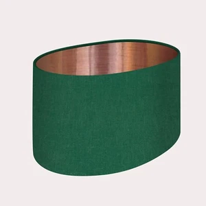 Pantalla verde oscuro texturizada 100 % lino cobre cepillado pantalla de luz ovalada - Imagen 1 de 5