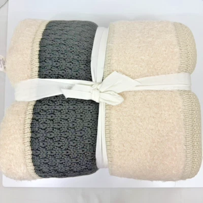 Pottery Barn  Textured Throw Blanket Blakely 50x60" Neutral Charcoal Sherpa - Image 1 of 4