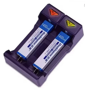 Two DOUBLEPOW NH-14WM Gumstick Batteries + Charger - 1.2V 1400mAh Ni-MH - NEW - - Picture 1 of 6
